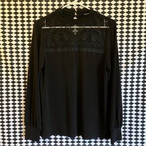 Express Black High Neck Lace Yoke Top Size Medium